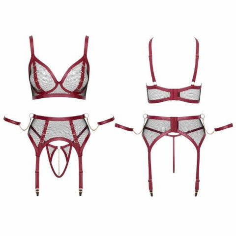 Cottelli Bondage 3Pc Mesh Bondage Suspender Set Black and Red from Nice 'n' Naughty