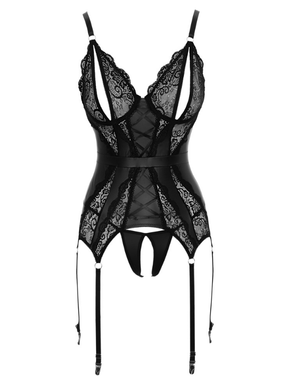 Cottelli Collection Basque w Crotchless String Black from Nice 'n' Naughty